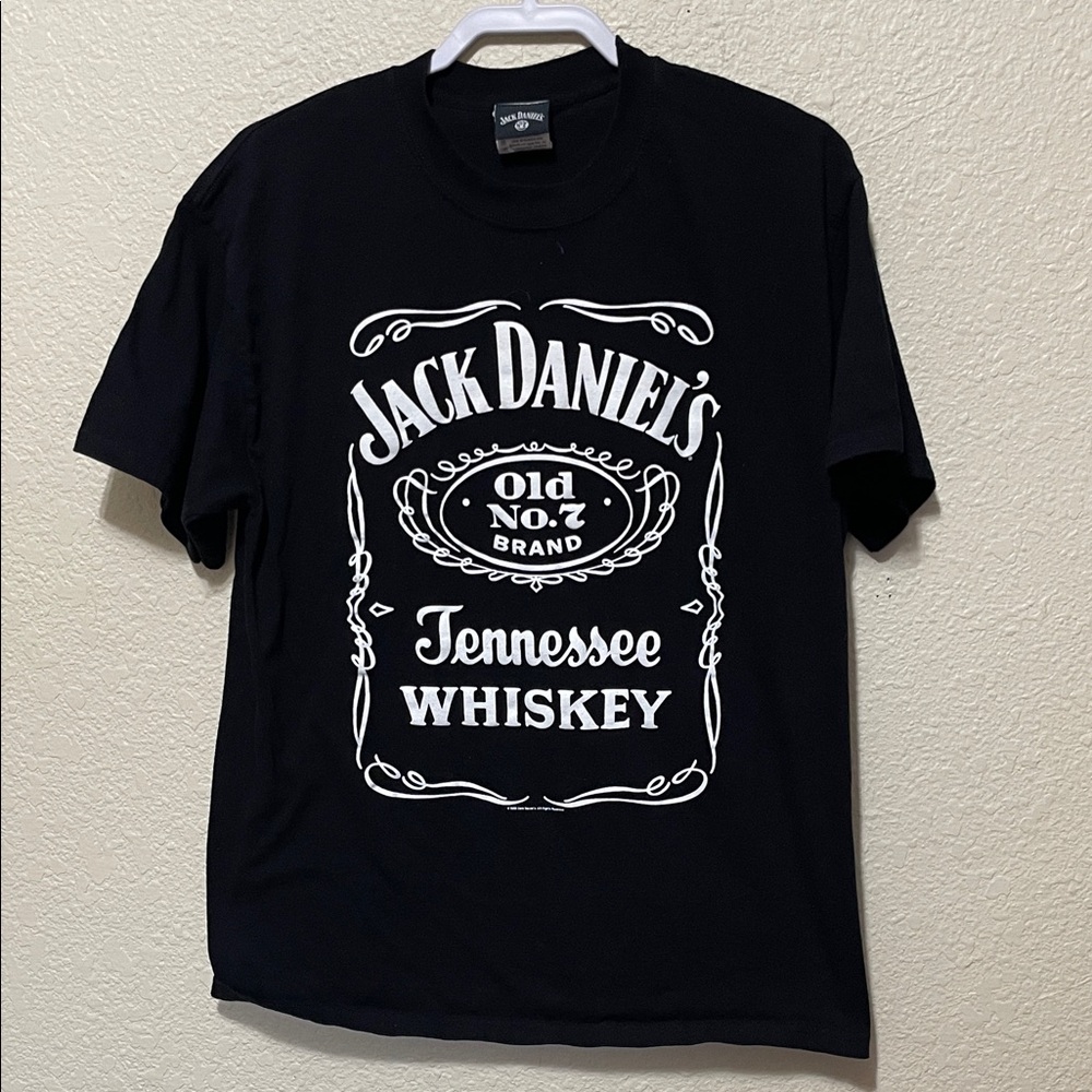 Jack Daniels Men's Black and White Graphic Logo Tee. Good Condition. Size L.